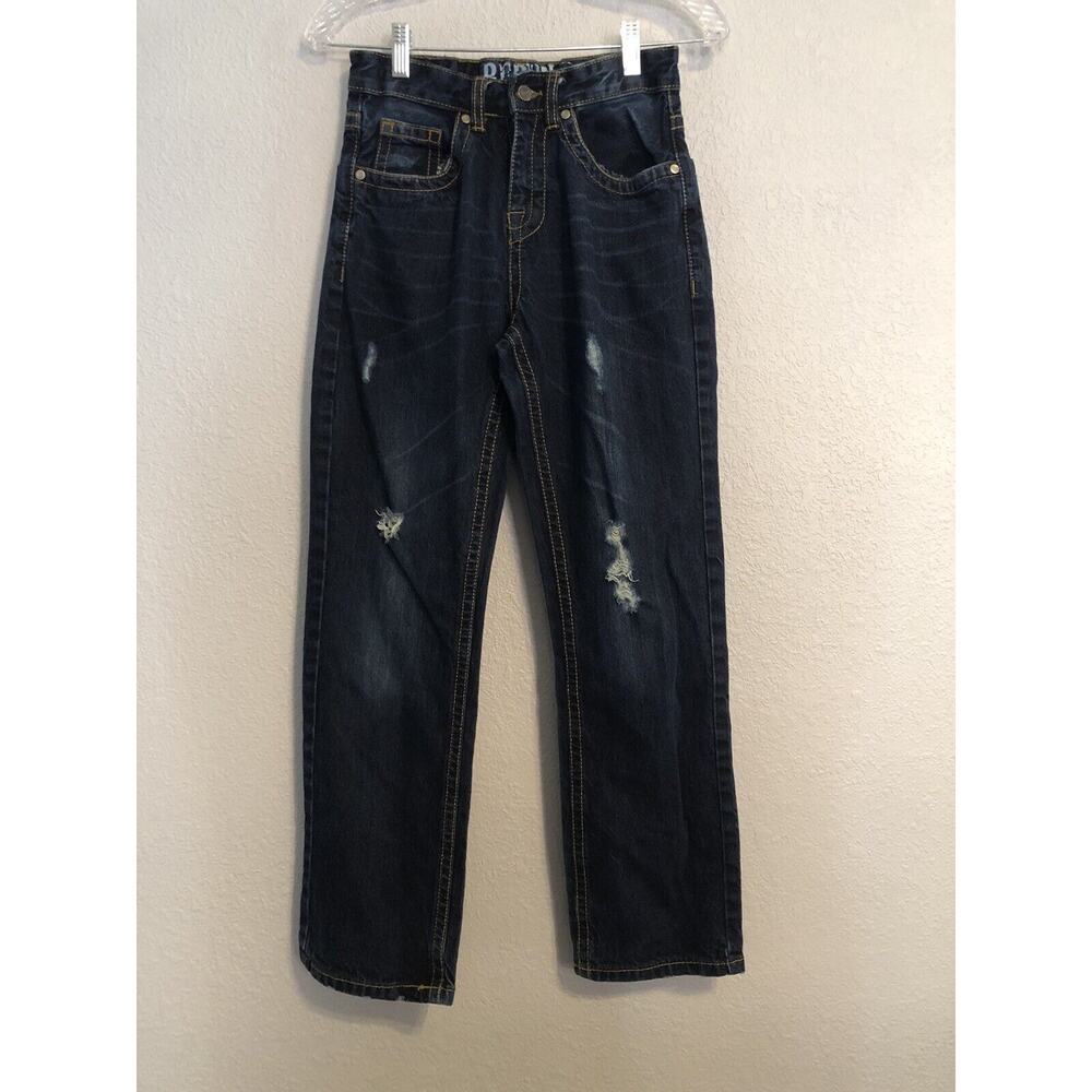 Rerun Boys Denim Jeans Size 16 Adjustable Waist‎ Zip Up Dark Wash Distressed